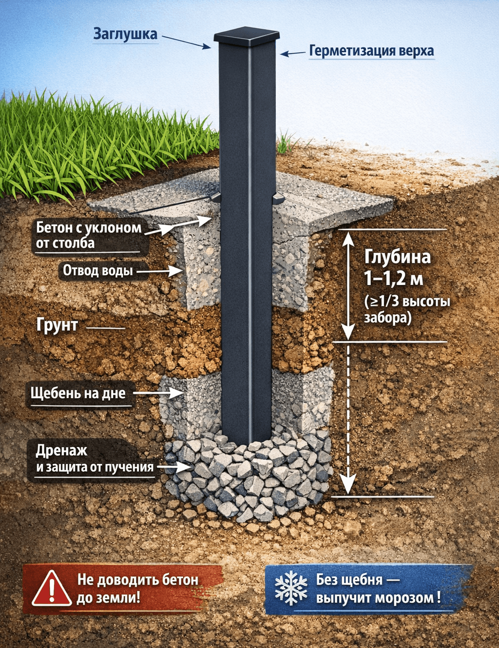 Бетонирование столбов: точечное и ленточное