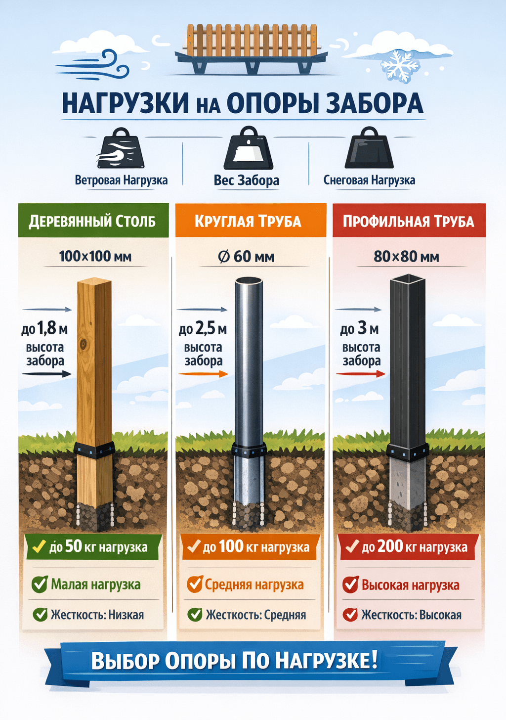Таблицы подбора столбов
