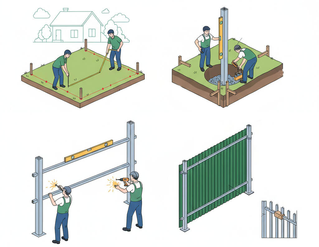 Алгоритм монтажа металлического забора Алгоритм монтажа металлического забора