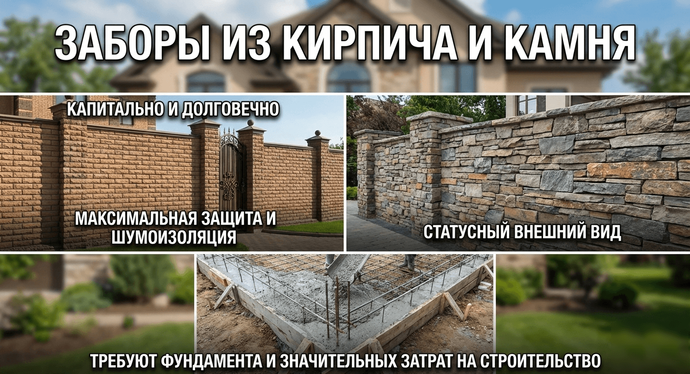 Кирпичные и каменные заборы