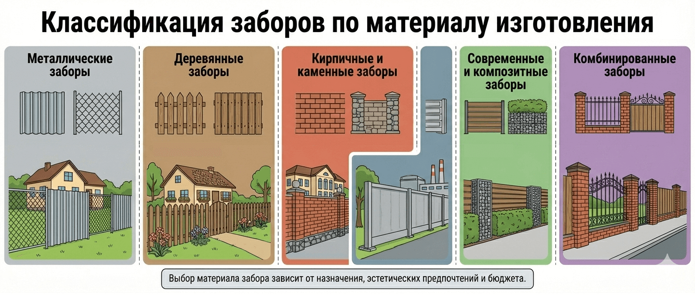 Классификация заборов по материалу изготовления