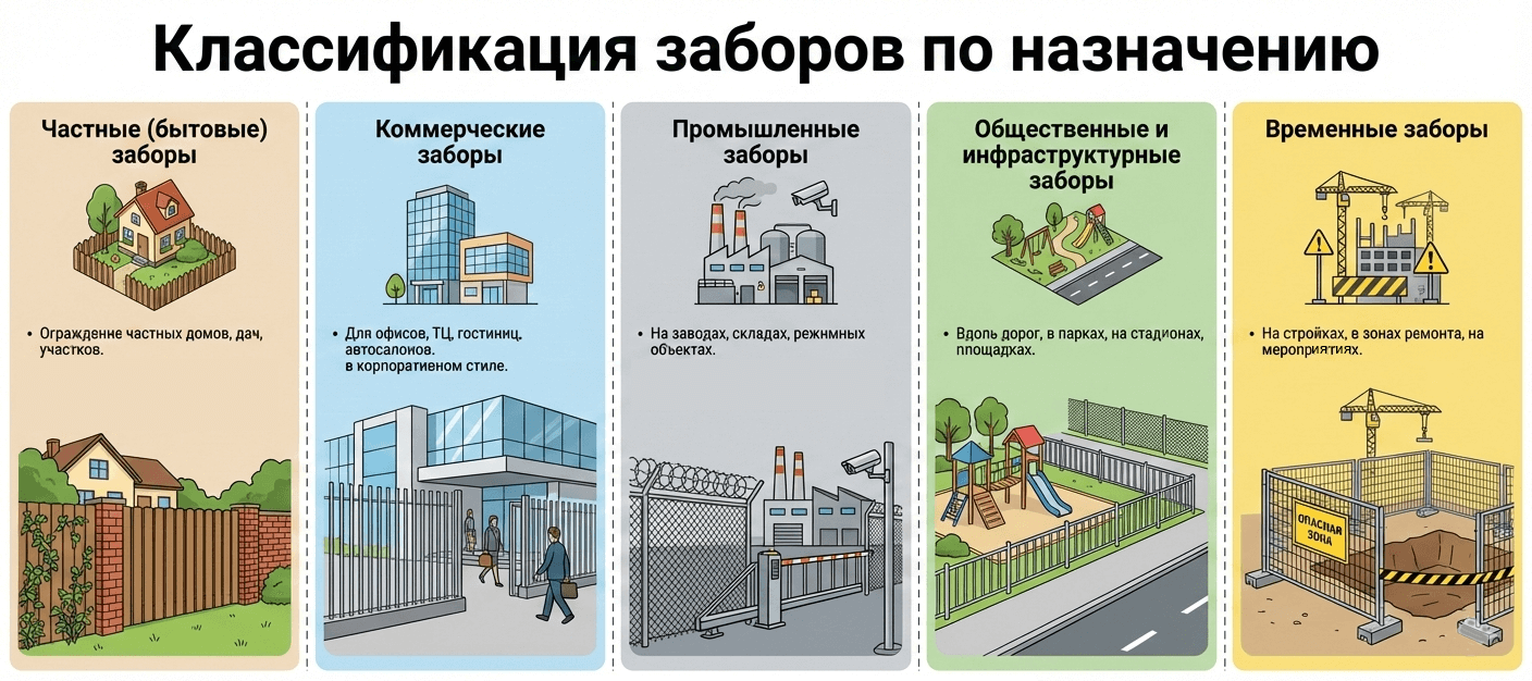 Классификация заборов по назначению