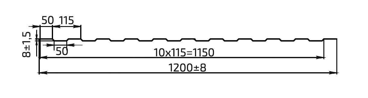 Профилированный лист ПС 8 - Размеры, схема, чертёж